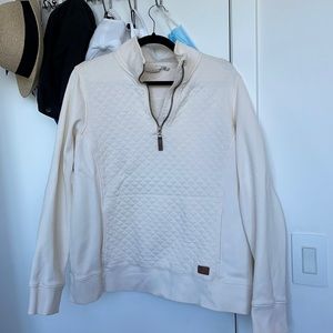 LL Bean Off White Quilted Quarter Zip Size Large